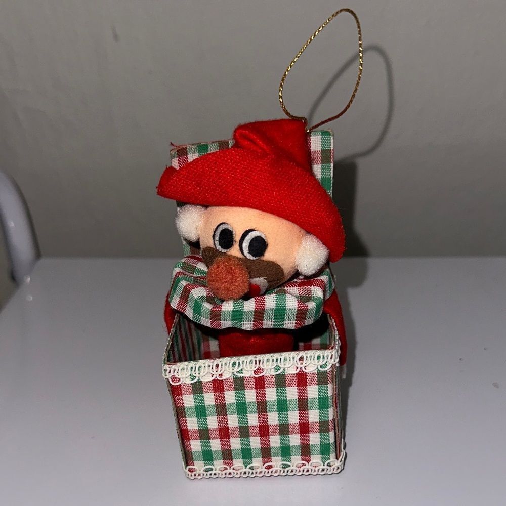 Vintage 60s Japan Made Jack in The Box‎ cloth & felt Christmas Tree Ornament